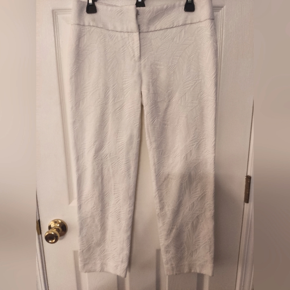 Ann Taylor Loft Marisa Women's Pants Size 2 White Cotton Blend Embossed Pattern